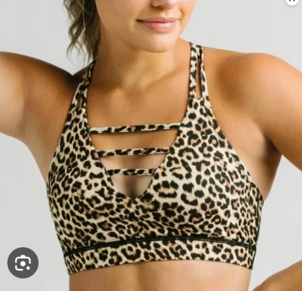 ZYIA Active Leopard Print Grid Sports Bra Medium Women's EUC Racerback